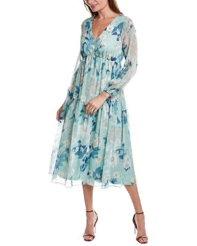 Adrianna Papell Tiered Midi Dress Elegant Maxi-Midi Hybrid Dress