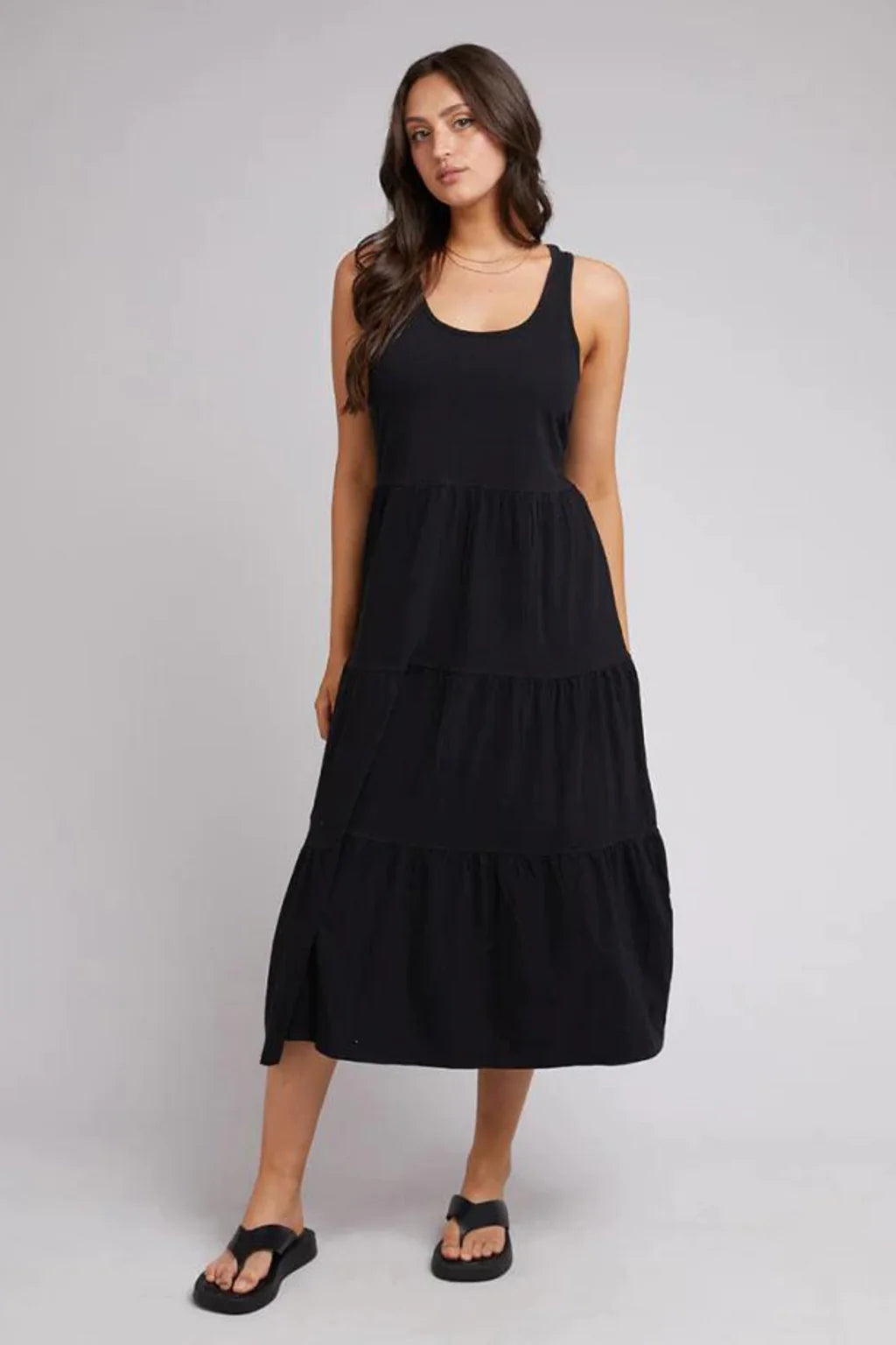 ALL ABOUT EVE LINEN MIDI DRESS BLACK Comfortable Draped Midi Dress