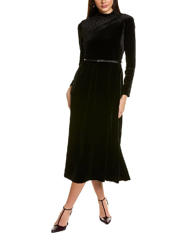 Anne Klein Burnout Velvet Midi Dress Fashionable High-Low Midi Dress