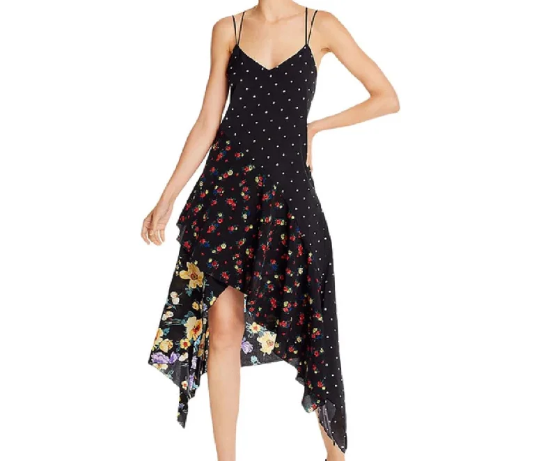 Aqua Women's Floral Print Hi-Low MIDI Dress, Black, S Comfortable Wrap Midi Dress