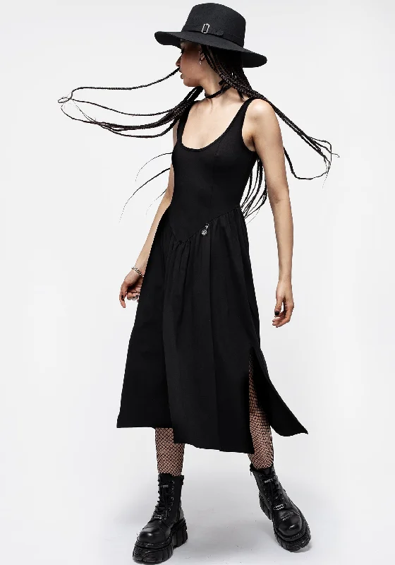 Astarte Basque Waistline Jersey Midi Dress Fashionable Casual Midi Dress