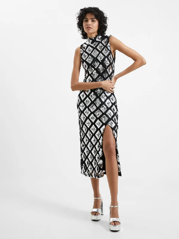 Axel Embellished Midi Dress Comfortable Geometric Print Midi Dress