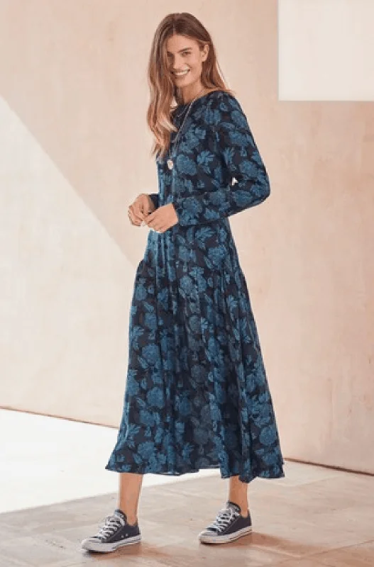 Blue Print Midi Dress Cozy Ribbed Knit Midi Dress