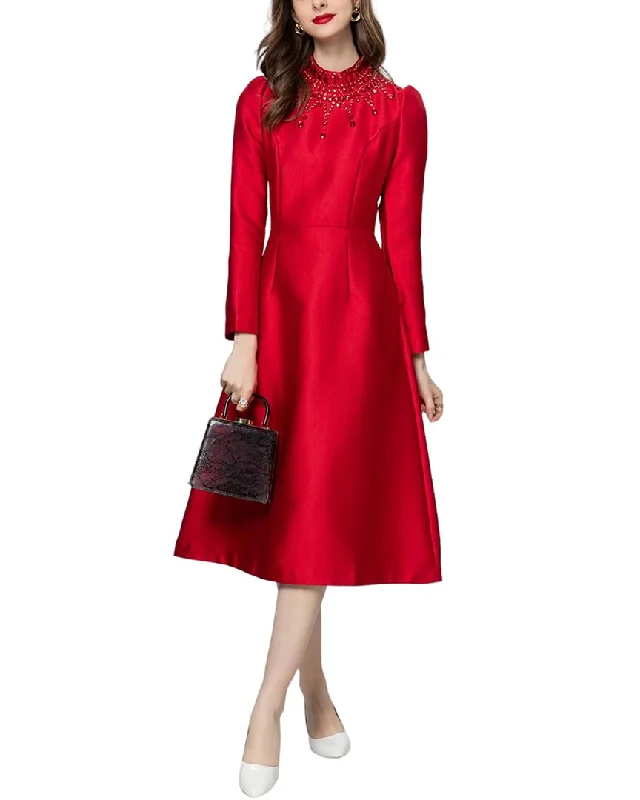 BURRYCO Midi Dress Elegant Floral Appliqué Midi Dress