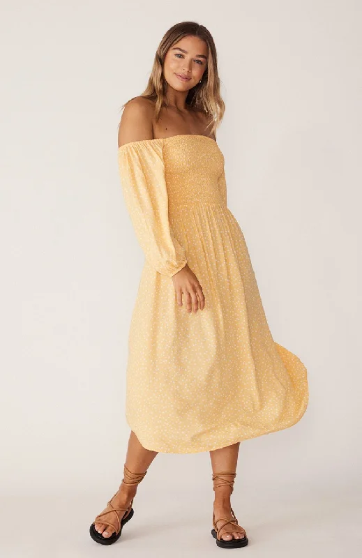 CARTEL & WILLOW DEVON MIDI DRESS MARIGOLD SPECKLE Comfortable Casual Midi Dress