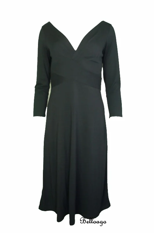 Charter Club Petite Women's V-Neck Gingham 3/4-Sleeve Midi Dress, Black, 4 Comfortable Knitwear Midi Dress