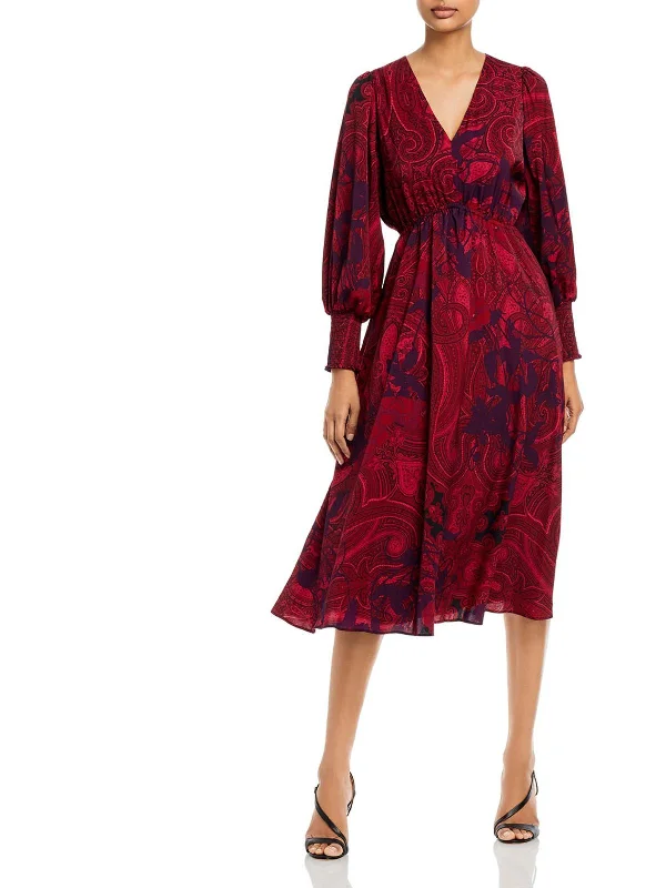 Cher Maureen Womens Printed Long Sleeves Midi Dress Elegant Maxi-Midi Hybrid Dress