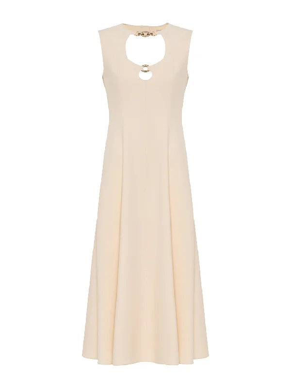 Cut-Out Midi Dress Elegant Puff Sleeve Midi Dress