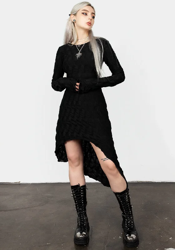 Disquiet Asymmetric Midi Dress Elegant Lace Trim Midi Dress