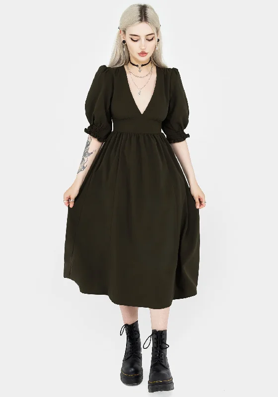 Divination Textured Midi Dress - Green Elegant Floral Appliqué Midi Dress