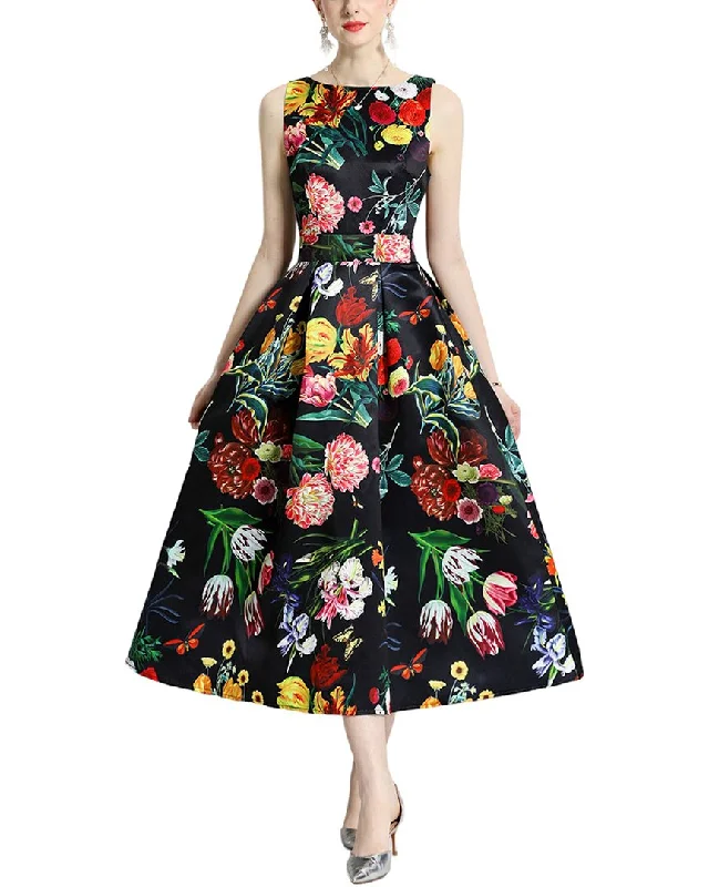 Dza Midi Dress Elegant Floral Appliqué Midi Dress