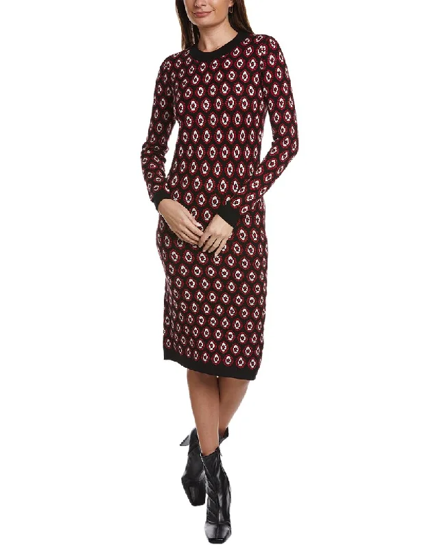 Elie Tahari Jacquard Slim Midi Dress Stylish Cold Shoulder Midi Dress