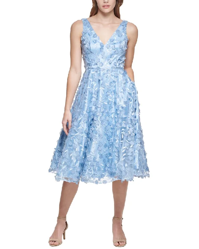 Eliza J 3D Floating Flowers Mesh Midi Dress Chic Lace Detail Midi Dress