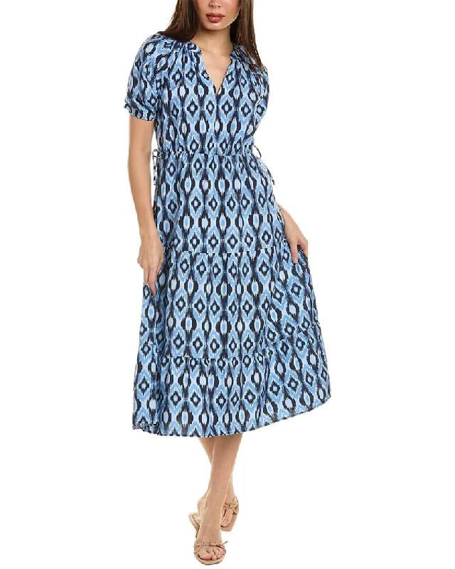 Ellen Tracy Tie Midi Dress Elegant Puff Sleeve Midi Dress