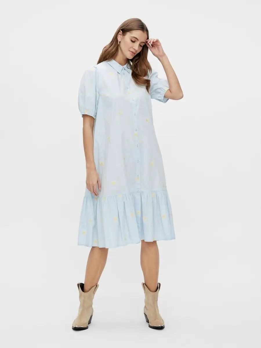 Fieldflower 2/4 Midi Dress - Whispy Blue Elegant Satin Midi Dress