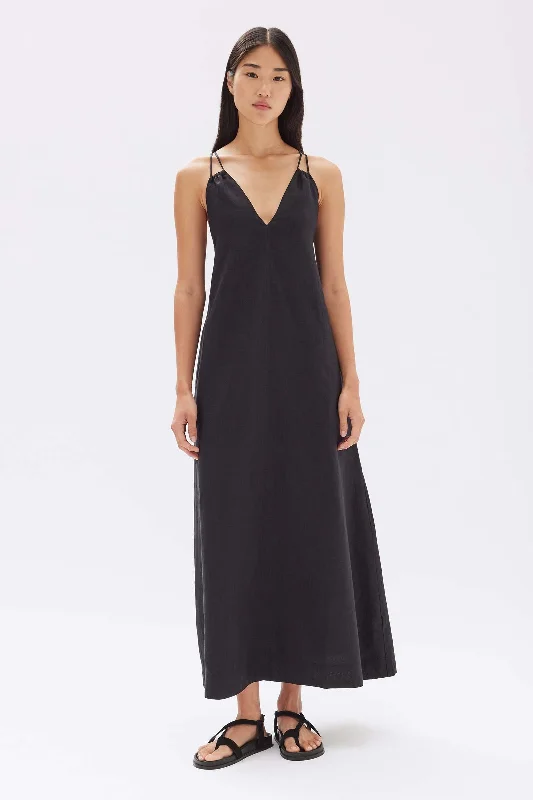 Fiona Linen Midi Dress Fashionable High-Neck Midi Dress
