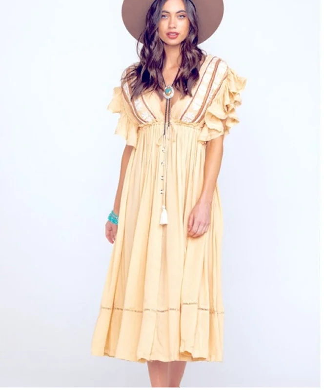 Free People Women's Will Wait For You Midi Dress, Garbanzo Bean, M Trendy Floral Wrap Midi Dress
