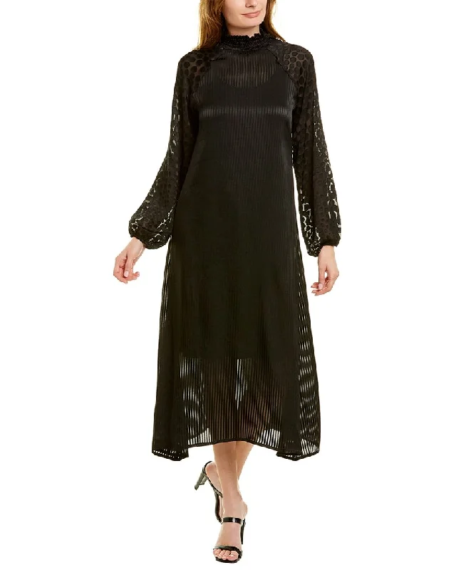 HOST&VAR Pink Cadillac High Neck Midi Dress Comfortable Short Sleeve Midi Dress