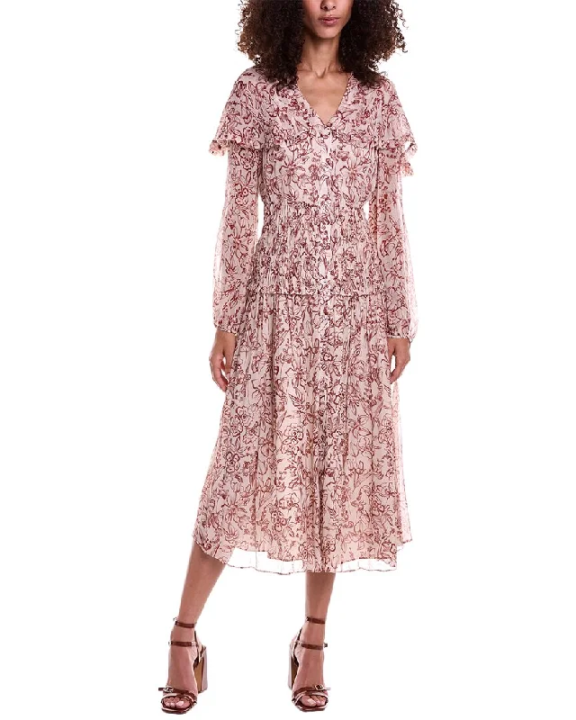 Jason Wu Smocked Chiffon Midi Dress Comfortable Floral Print Midi Dress