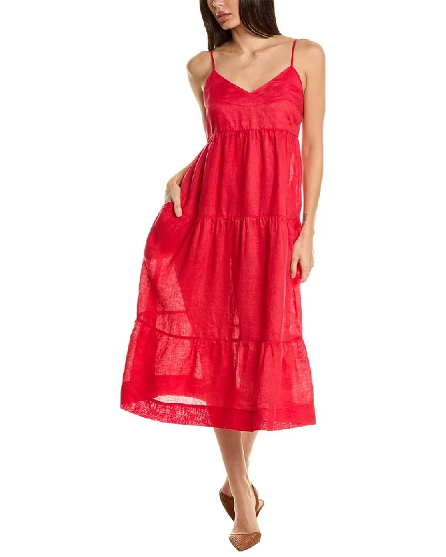 Johnny Was V-Neck Tiered Linen Midi Dress Cozy Ribbed Knit Midi Dress
