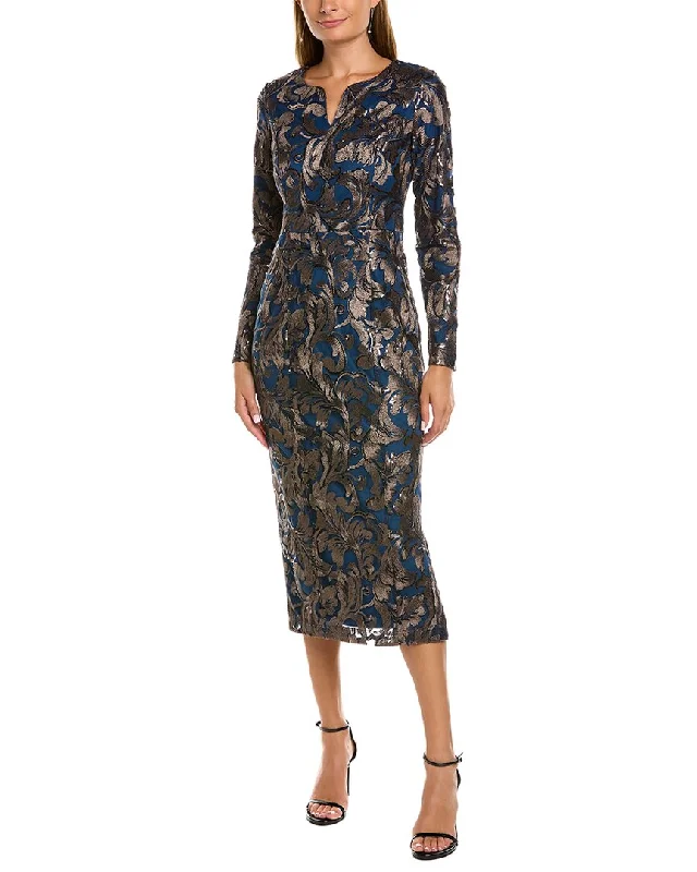 JS Collections Margaux Embroidered Midi Dress Trendy Off-Shoulder Ruffle Midi Dress