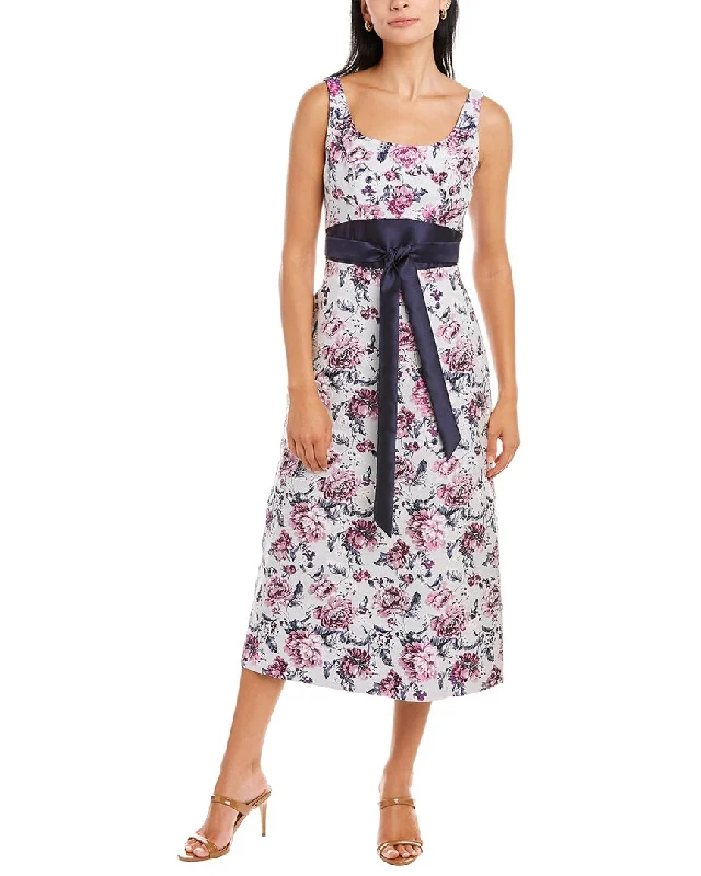 Kay Unger Jacquard Midi Dress Stylish Midi Dress with Cuffs