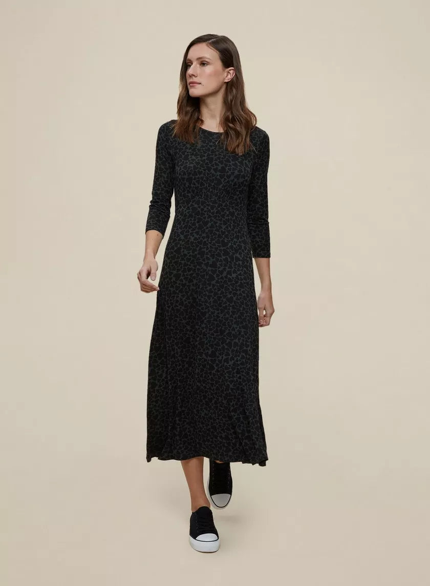 Khaki Heart Printed Midi Dress Cozy Wide Strap Midi Dress