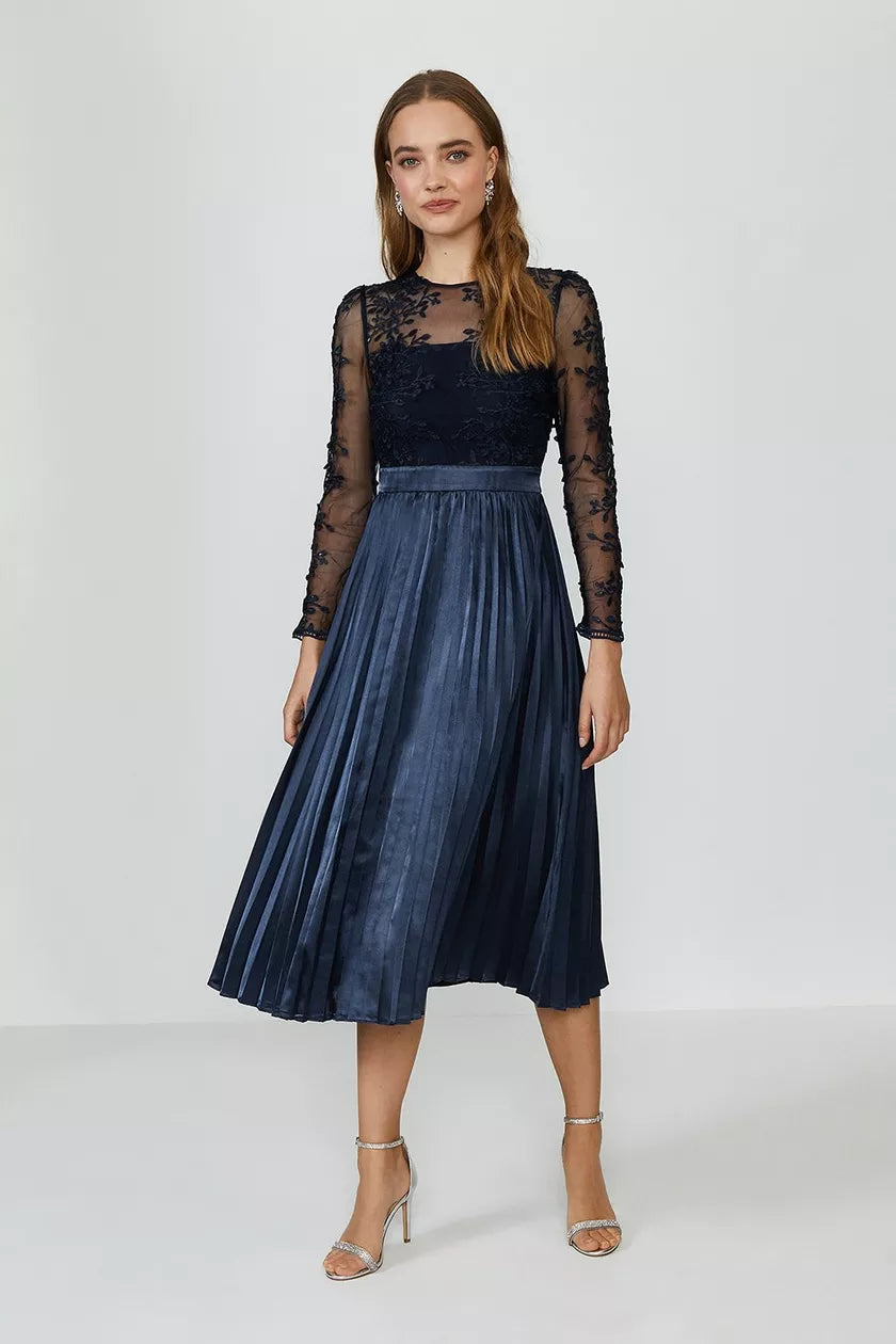 Lace Midi Dress Navy Stylish Silk Midi Dress