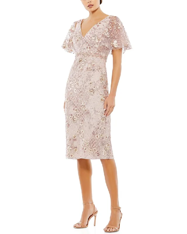 Mac Duggal Butterfly Sleeve Column Midi Dress Fashionable Casual Midi Dress