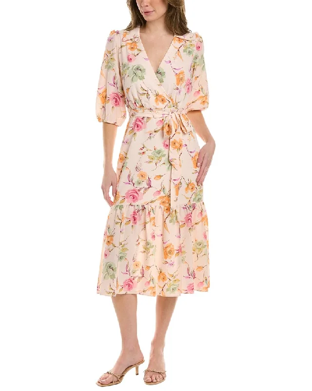 MAISON TARA Ghost Midi Dress Elegant Floral Appliqué Midi Dress