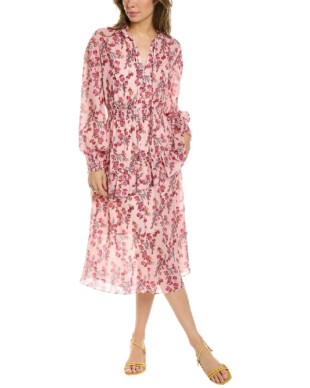 Marchesa Notte Floral Midi Dress Cozy Midi Dress with Pockets