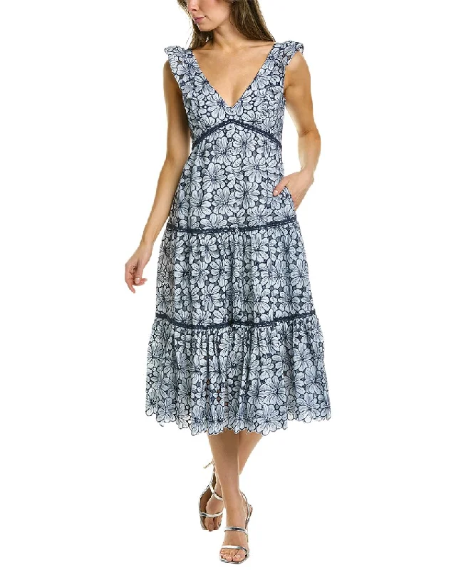 Marchesa Notte Lace Midi Dress Elegant Lace Trim Midi Dress
