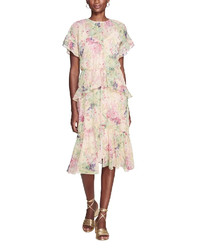Marchesa Notte Lita Printed Midi Dress Comfortable Floral Print Midi Dress
