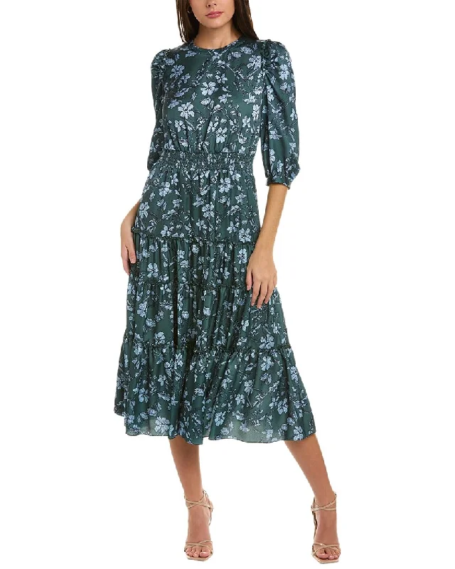 Marchesa Notte Tiered Midi Dress Fashionable High-Neck Midi Dress
