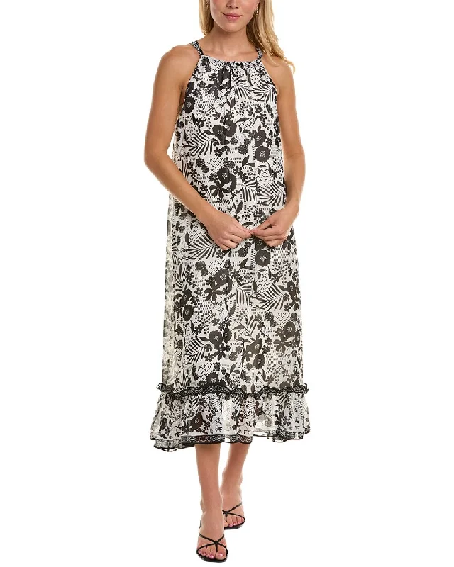 Max Studio Halter Midi Dress Chic Floral Print Midi Dress