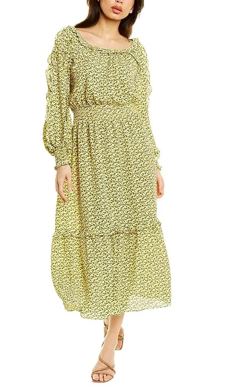 Max Studio Women's Crepe Midi Dress, Cream/Yellow Buds, S Trendy Long Sleeve Midi Dress Max Studio Women's Crepe Midi Dress, Cream/Yellow Buds, S Trendy Long Sleeve Midi Dress