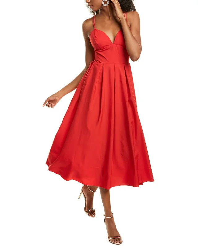 Michele Laperle Pleated Midi Dress Trendy Ruffled Sleeve Midi Dress