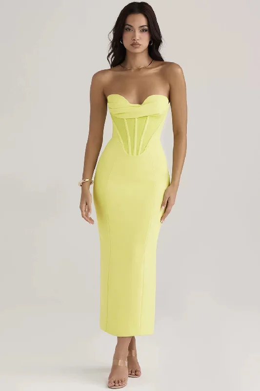 Miranda Corset Midi Dress in Lime Stylish Vintage Midi Dress