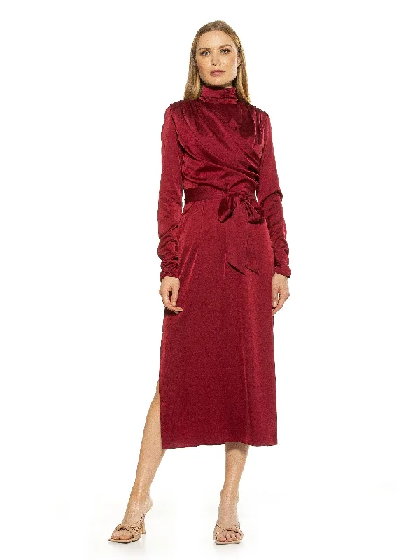 Mockneck Midi Dress Elegant Velvet Midi Dress