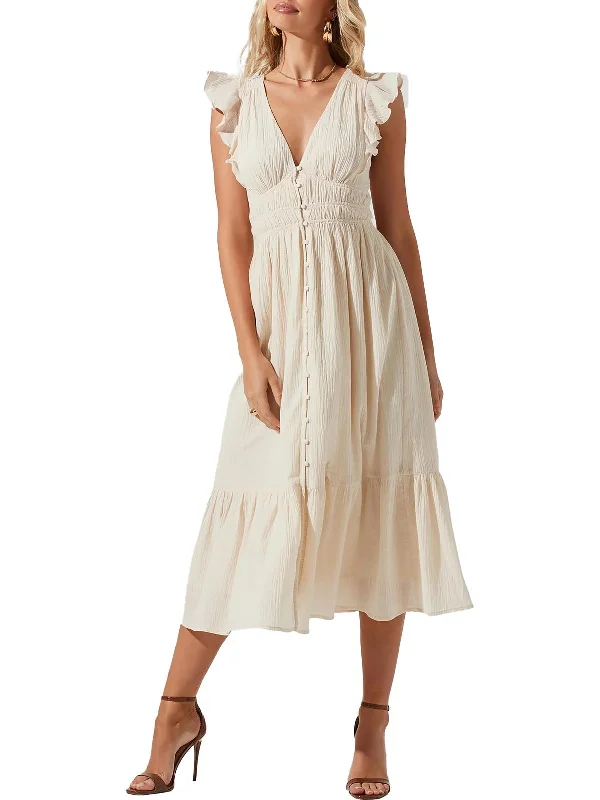 Montreal Womens Cotton Calf Midi Dress Fashionable Pleated Midi Dress