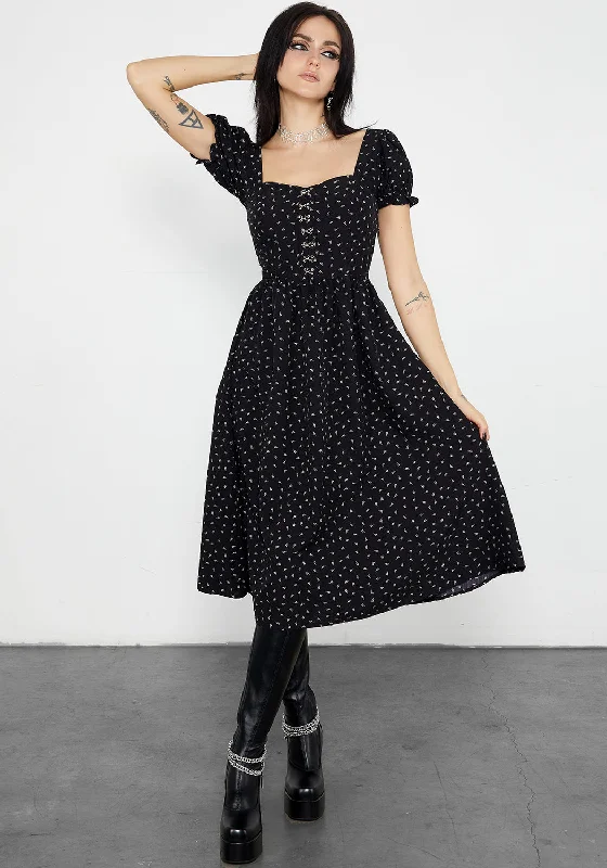 Mortem Floral Print Midi Dress Elegant Pleated Sleeve Midi Dress