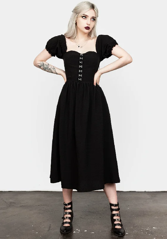 Mortem Midi Dress With Puff Sleeves Fashionable Plaid Midi Dress