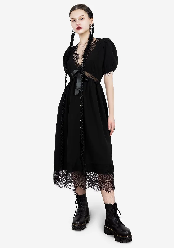 Mortuary Lace Button Up Midi Dress Fashionable Fitted Midi Dress