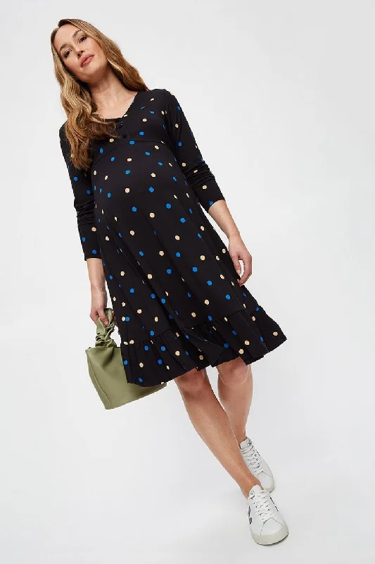 Multi Colour Spot V-Neck Tier Midi Dress Elegant V-Neck Midi Dress