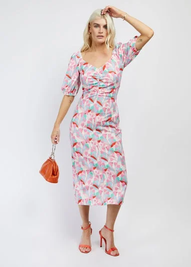 Multicoloured Print Midi Dress Elegant Floral Midi Dress