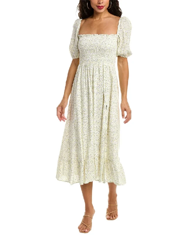 O.P.T. Daisy Linen-Blend Midi Dress Trendy Square Neck Midi Dress