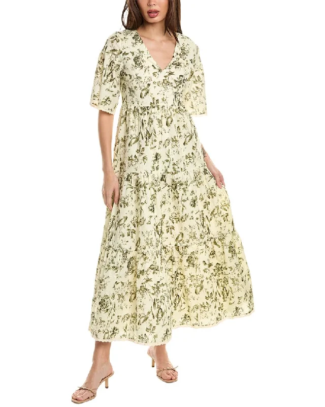 o.p.t. Ruby Linen-Blend Midi Dress Comfortable Deep V Midi Dress