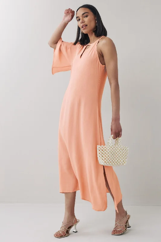 One Shoulder Midi Dress Blush Trendy Off-Shoulder Ruffle Midi Dress