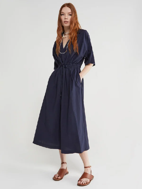 Ottod'Ame Poplin Midi Dress with Drawstring Blue Cozy Tie-Dye Midi Dress