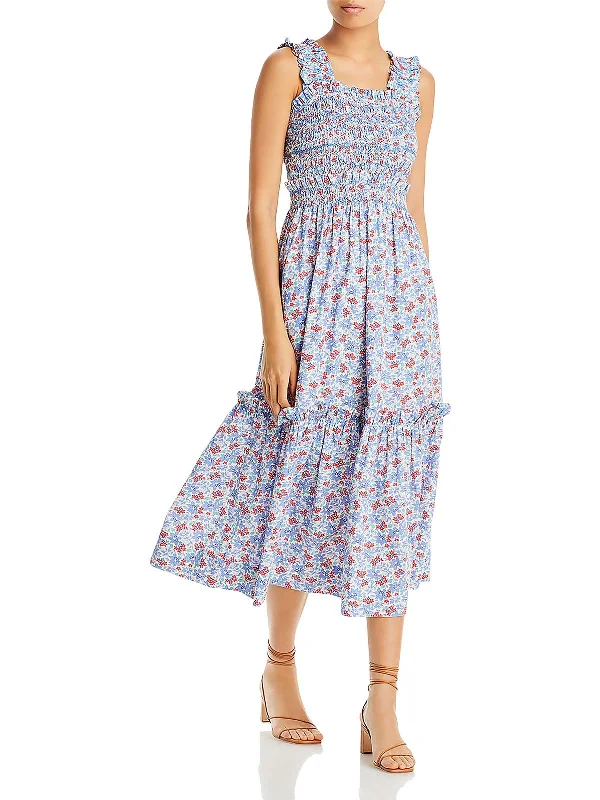 Peggy Womens Cotton Mid-Calf Midi Dress Comfortable Deep V Midi Dress